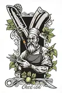 chefs knifecrossed with fork and vegetables growing tattoo design idea