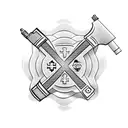 Cross with firefighter hat hanging  tattoo design idea