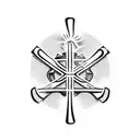 Cross with firefighter hat hanging  tattoo design idea