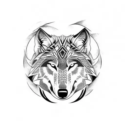 Tribal wolf with 2 halves one evil one good tattoo design idea