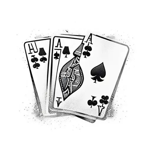A poker hand with a royal flush surrounded by intricate dotwork tattoo design idea