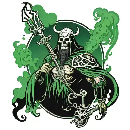 diablo immortal necromancer logo surrounded by Green fog tattoo design idea