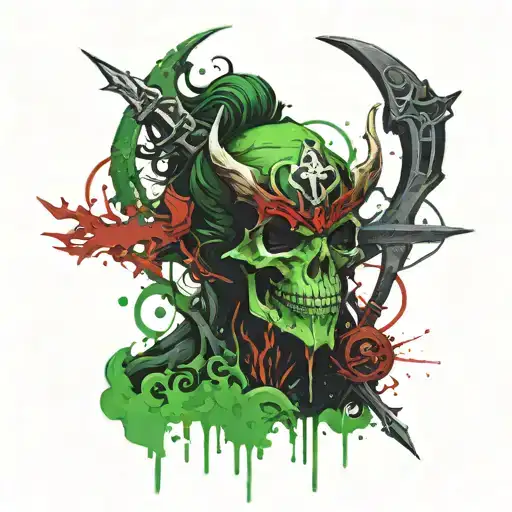 diablo immortal necromancer logo surrounded by Green fog tattoo design idea