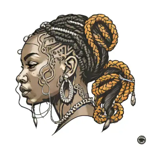 African queen braids tattoo design idea