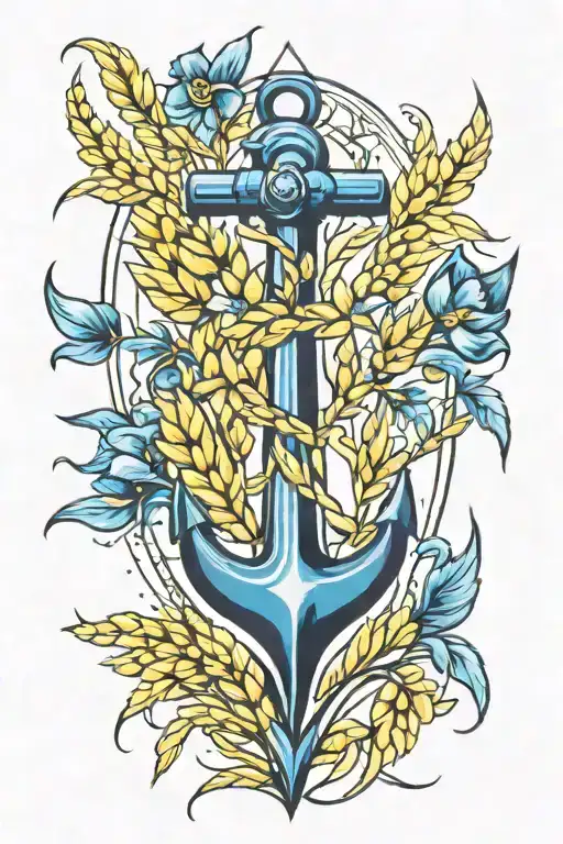 blue anchor and yellow wheat Odessa tattoo design idea