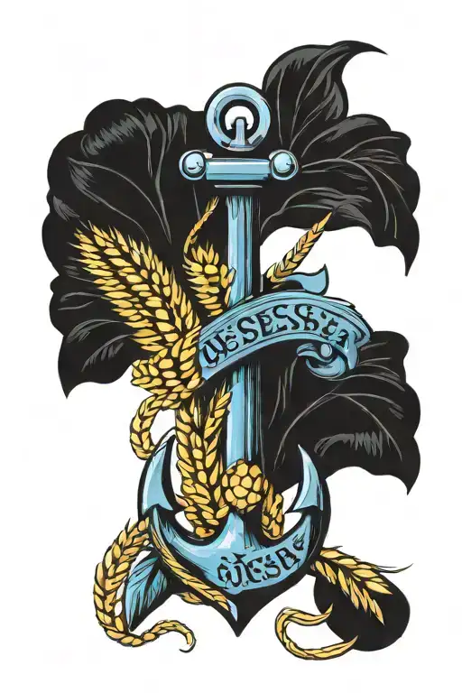 blue anchor and yellow wheat with the inscription Odessa tattoo design idea