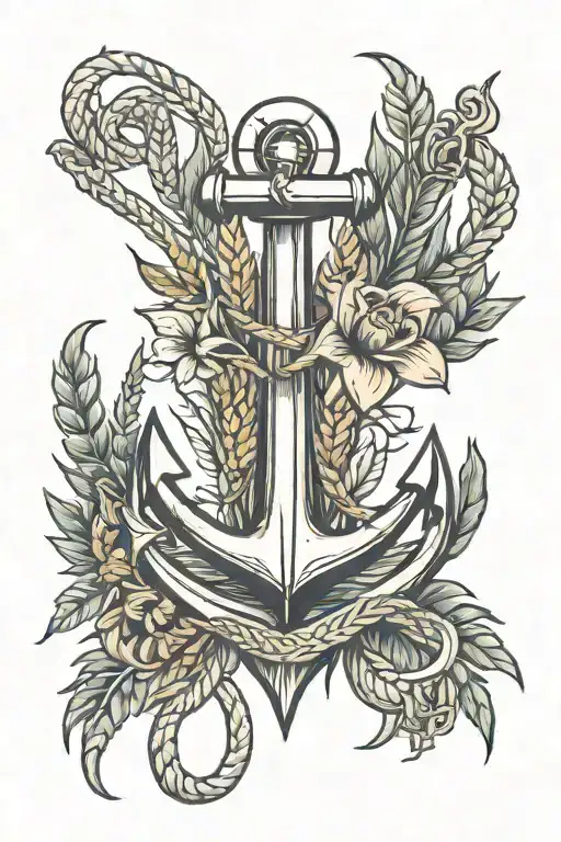anchor and wheat tattoo design idea