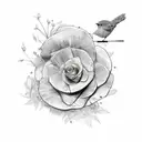 clock roses and bird tattoo design idea