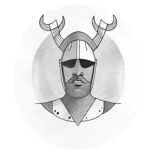 An African warrior wearing a helmet with Viking horns, surrounded by a forest of trees. tattoo design idea