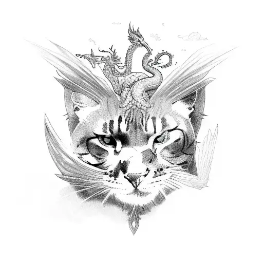 big cat and small cat with dragon wings tattoo design idea
