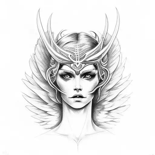 A half angel, half demon figure with intricate wing designs tattoo design idea