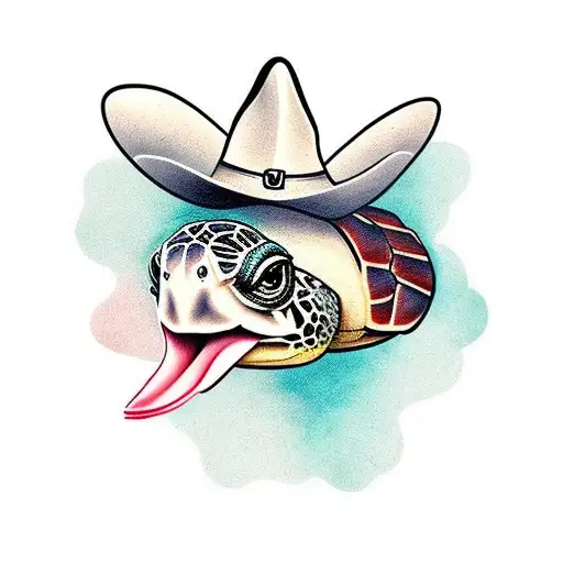 Traditional Turtle Wearing A Cowboy Hat Tattoo Idea - BlackInk AI