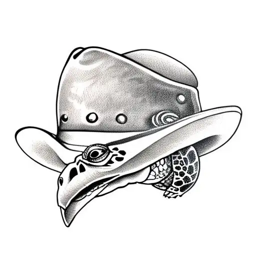 Traditional Turtle Wearing A Cowboy Hat Tattoo Idea - BlackInk AI