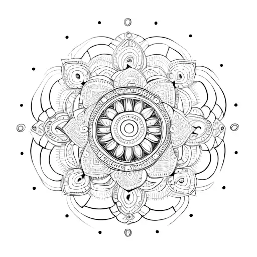 An intricate mandala design inspired by Indian art, with the word 'wayfarer' subtly incorporated tattoo design idea