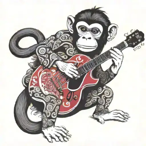 monkey playing a Gretsch electromatic doublecut hollow body tattoo design idea
