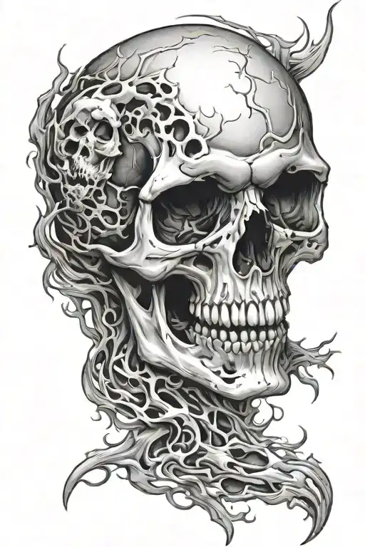 skull and fire random scratches full sleeve tattoo design idea