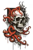 Meticulous combination of skull and octopus wrapped tattoo design idea
