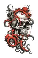 Meticulous combination of skull and octopus wrapped tattoo design idea