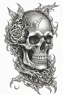 skull and fire random scratches full sleeve tattoo design idea