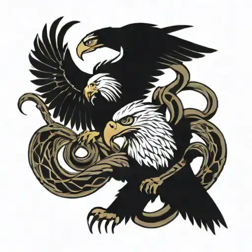 eagles and snake coming back tattoo design idea