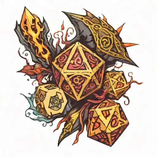dungeons and dragons theme, dice, warlock, eldritch blast  tattoo design idea