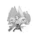 A blackwork tattoo of Chainsaw Man and Berserk characters in a weightlifting pose tattoo design idea