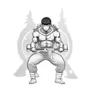 A blackwork tattoo of Chainsaw Man and Berserk characters in a weightlifting pose tattoo design idea