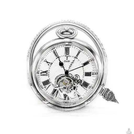 two pocket watches, two scrolls, Roman numerals for 07/06/16 tattoo design idea