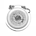 Two pocket watches, one showing 6.33pm and the other showing 7.34pm  Two scrolls, one says Isabelle 3.5.13 and the other tattoo design idea