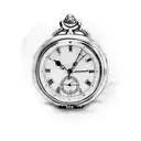 Two pocket watches, one showing 6.33pm and the other showing 7.34pm  Two scrolls, one says Isabelle 3.5.13 and the other tattoo design idea