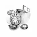two pocket watches, two scrolls, Roman numerals for 07/06/16 tattoo design idea