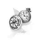 two pocket watches, a scroll with names on it, two angels, numbers tattoo design idea