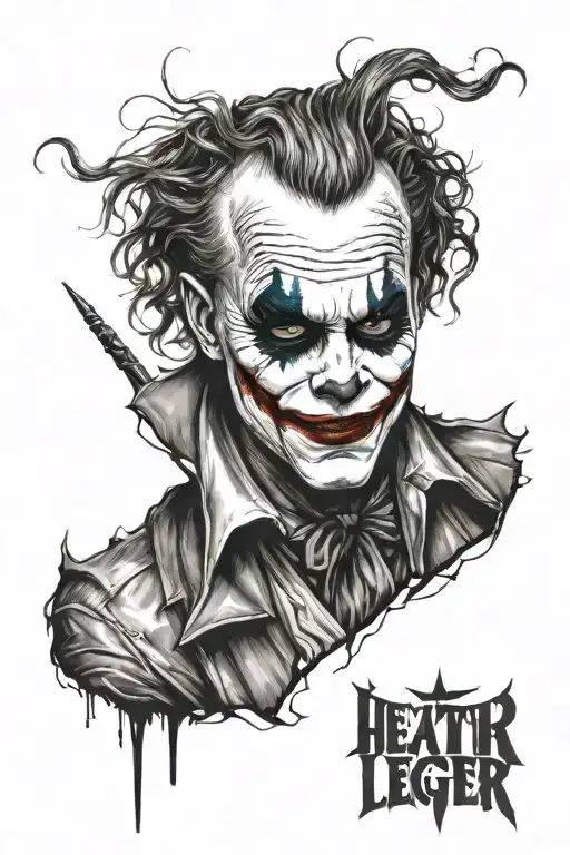 Create a black and white tattoo design of Heath Ledger as the Joker. tattoo design idea
