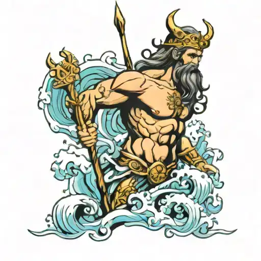 Poseidon god tattoo design idea