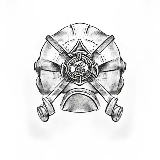 A sketch-style tattoo of a firefighter's helmet adorned with different animal symbols representing strength and courage tattoo design idea