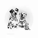 A black and grey realistic portrait of a firefighter with their loyal Dalmatian dog tattoo design idea