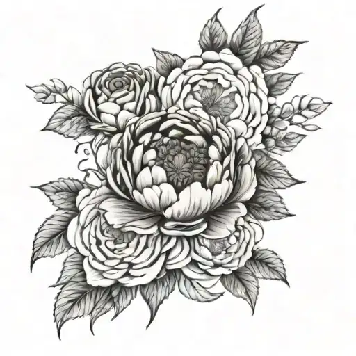Realistic Peony flower with filigree interwined on inner bicep with roses and cherry blossom flowers on forearm tattoo design idea