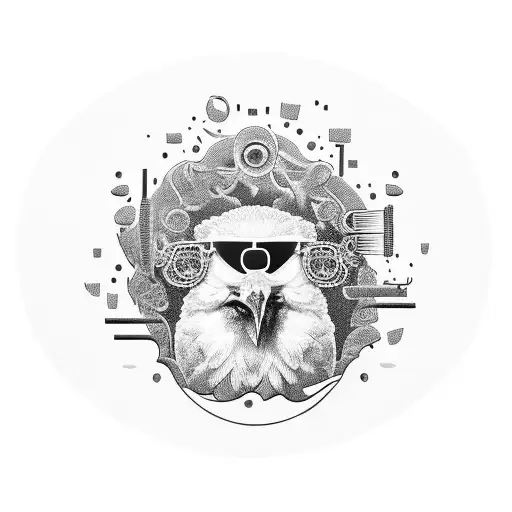 hole chicken with sunglasses and razor blades tattoo design idea