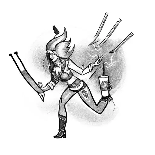 Bartender Viking mixing drinks with lightning bolts tattoo design idea
