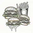 A tattoo design featuring iconic symbols of fast food intertwined with symbols of your favorite bands like Led Zeppelin and Metallica tattoo design idea