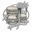 A tattoo design featuring iconic symbols of fast food intertwined with symbols of your favorite bands like Led Zeppelin and Metallica tattoo design idea