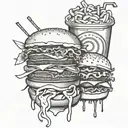 A tattoo design featuring iconic symbols of fast food intertwined with symbols of your favorite bands like Led Zeppelin and Metallica tattoo design idea