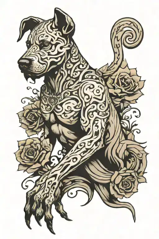 fear God with dog background tattoo design idea