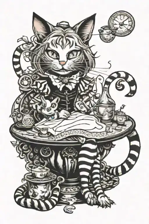 Alice in wonderland slutty posing + Tim burtons Cheshire Cat    tattoo design idea