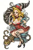 Alice in wonderland in lingerie posing + Tim burtons Cheshire Cat    tattoo design idea