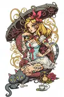 Alice in wonderland in lingerie posing + Tim burtons Cheshire Cat    tattoo design idea