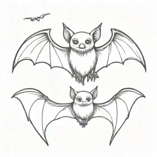 cute bat large wings spread wide tattoo design idea
