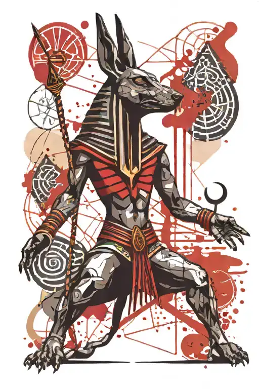 anubis egiptian god holding a pyramid full body tattoo design idea