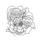 Uma tatuagem minimalista representando um útero estilizado entrelaçamento com flores tattoo design idea