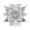 Uma tatuagem minimalista representando um útero estilizado entrelaçamento com flores tattoo design idea